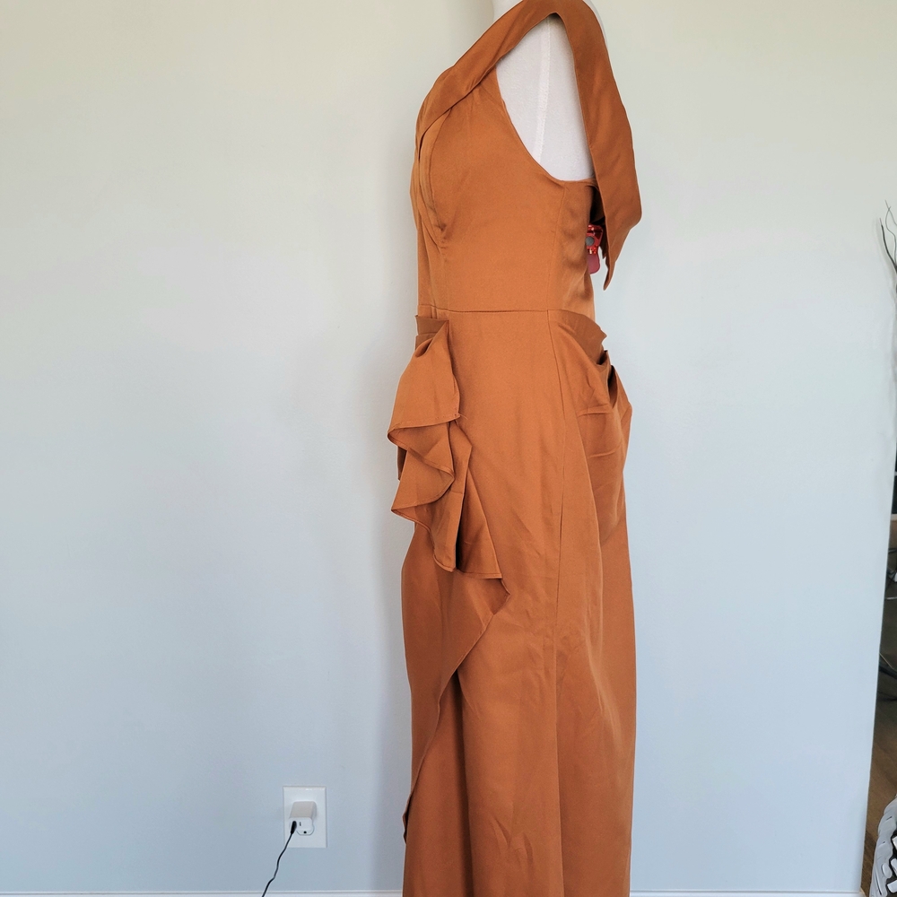 NWT Burnt Orange Ruffle Wedding Bridal Bridemaids Gala Formal Gown Dress Size 16 - Picture 8 of 16